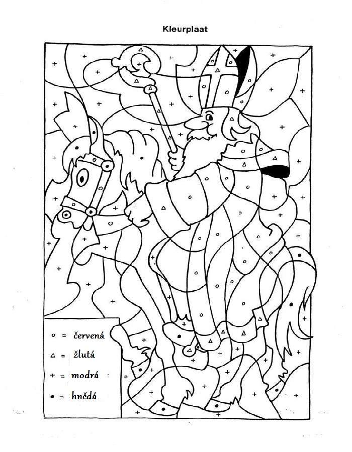 Vyfarbovanie Mikuláša na koni podľa znakov s farebnou legendou