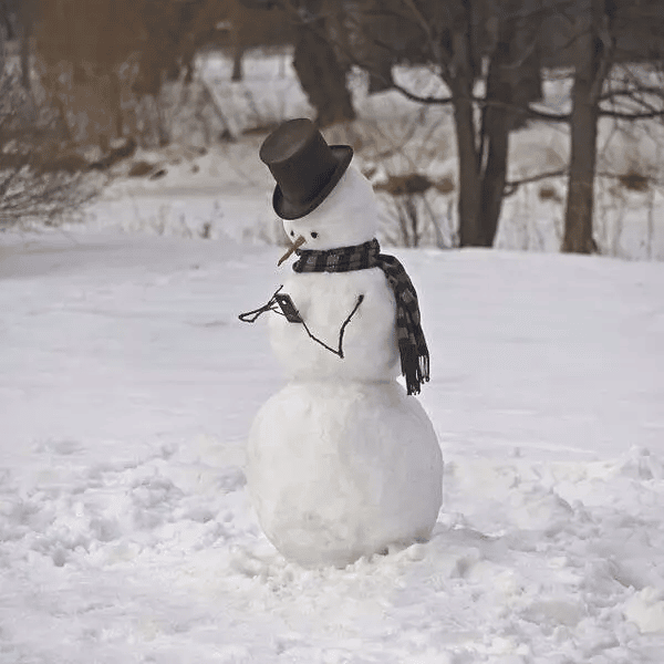 Snehuliak hrajúci na mobile dozaista nejaké vianočné hry, s cylindrom a šálom.