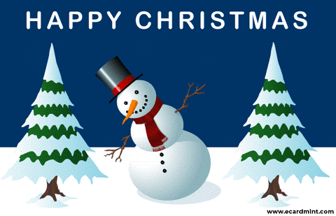 Vianočné prianie GIF so snehuliakom.