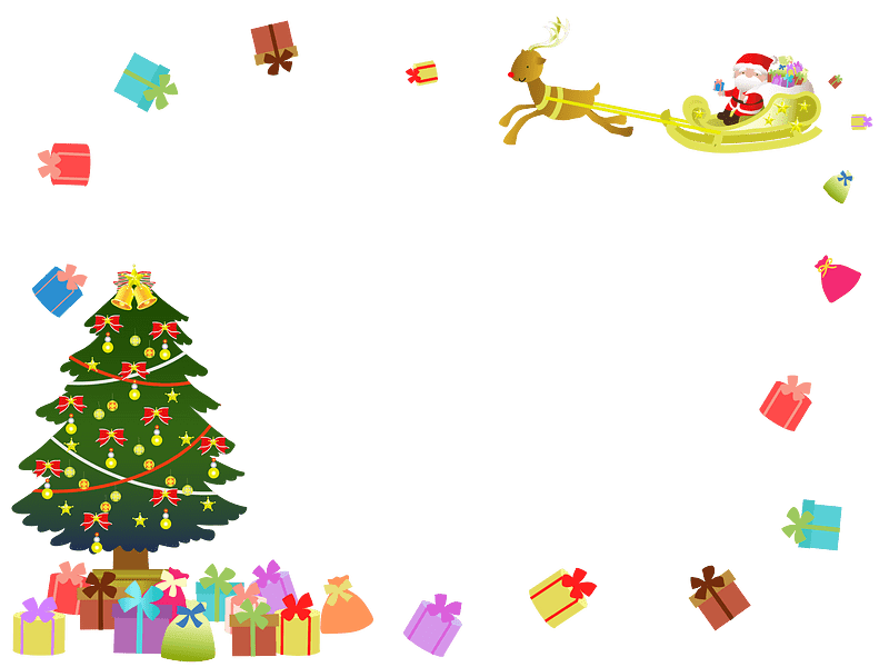 Fotorámik so stromčekom, Santa Clausom na saniach a darčeky dookola