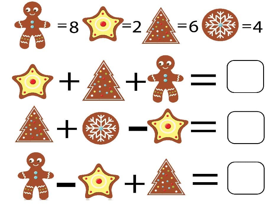 Ďalšia obrázková hádanka pre deti, kde vianočné obrázky majú číselnú hodnotu