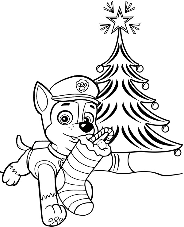Vianočná omaľovánka psík a stromček - Tlapková patrola