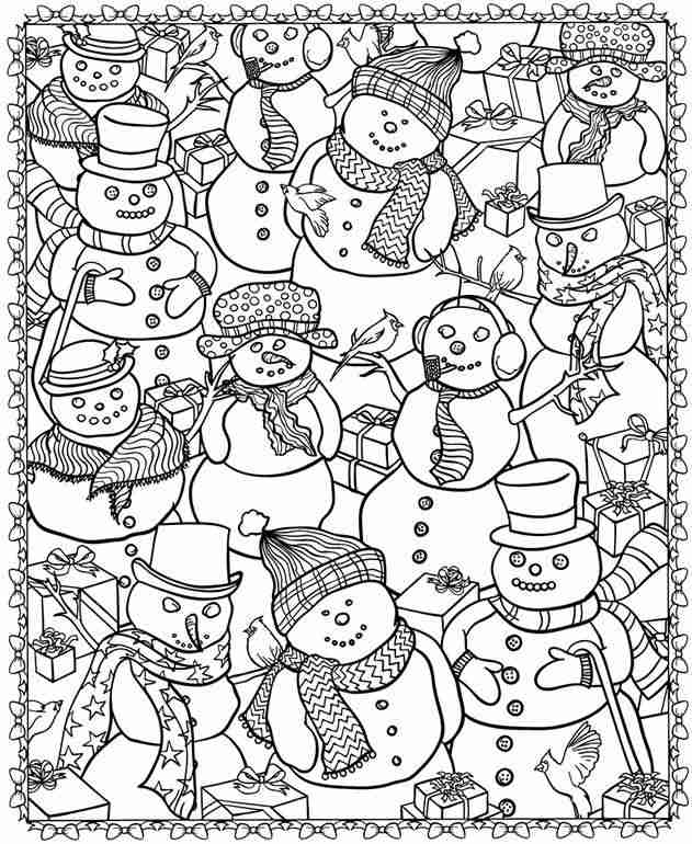 Vianočná omaľovánka pre dospelých so snehuliakmi