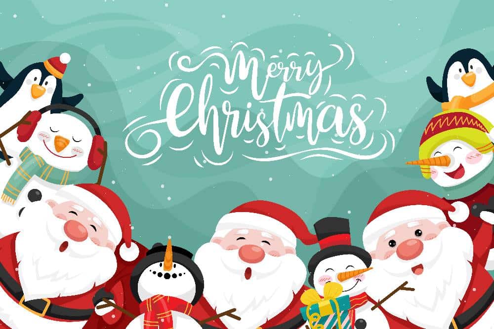 Vianočné pohľadnice pre deti so Santmi, tučniakmi a snehuliakmi