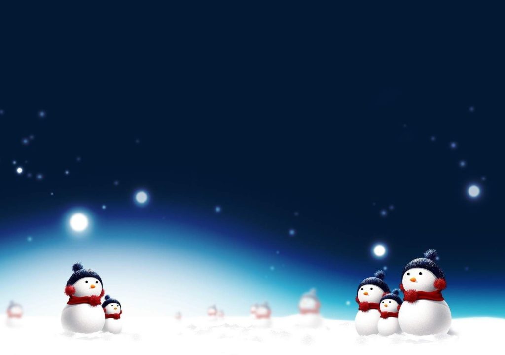 Kreslené obrázkové vianočné priania s nočnou oblohou a malými snehuliakmi po stranách.